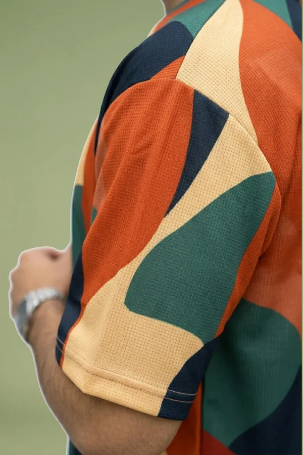Premium Abstract Color Block Oversized T-Shirt for Men | Cotton Blend Casual Round Neck Tee