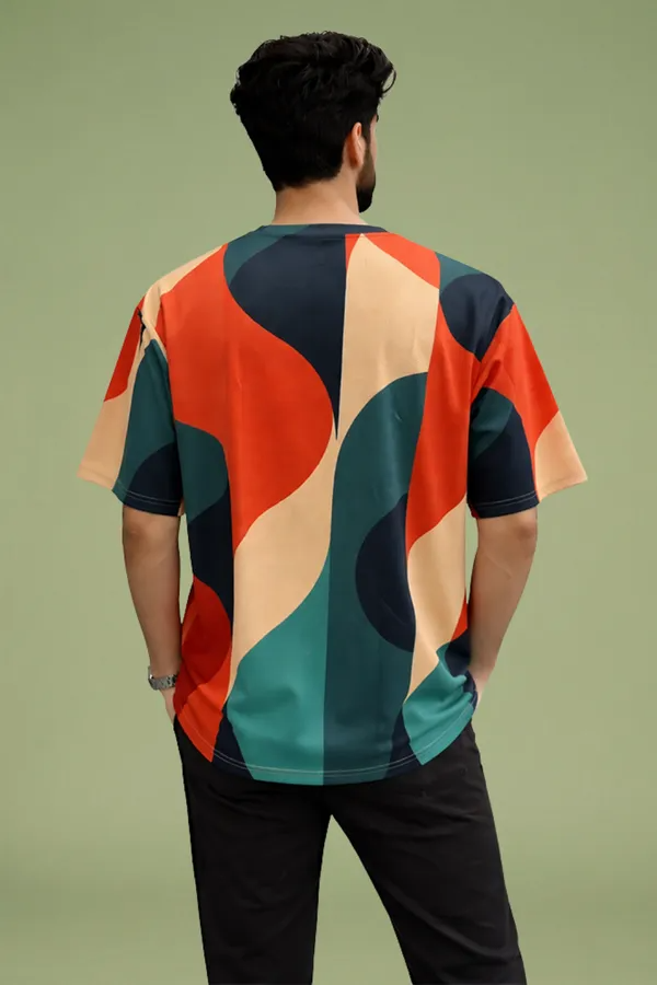 Premium Abstract Color Block Oversized T-Shirt for Men | Cotton Blend Casual Round Neck Tee