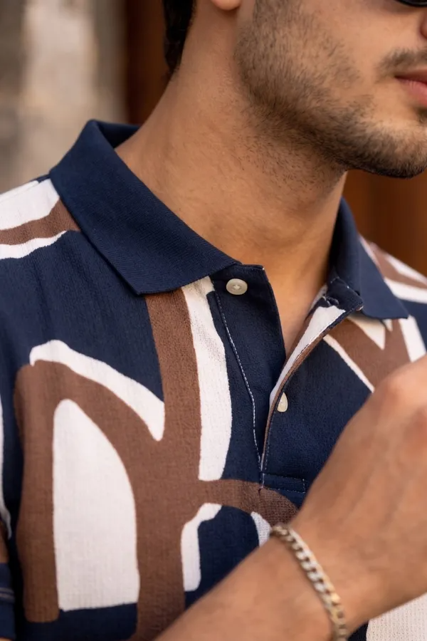 Premium Abstract Geometric Print Polo T-Shirt for Men | Cotton Blend Casual Half Sleeve Polo