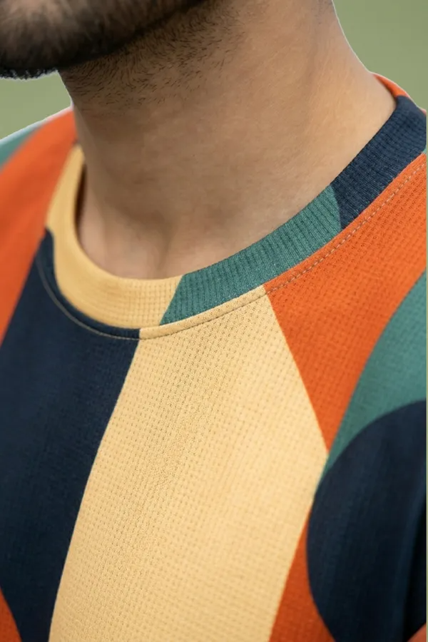 Premium Abstract Color Block Oversized T-Shirt for Men | Cotton Blend Casual Round Neck Tee