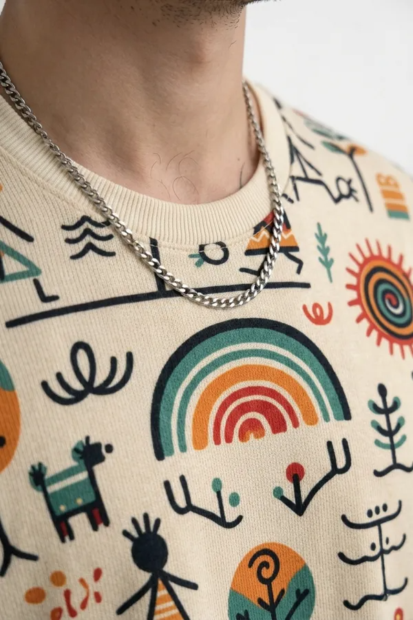 Premium Tribal Art Graphic Oversized T-Shirt for Men | Cotton Blend Casual Round Neck Tee